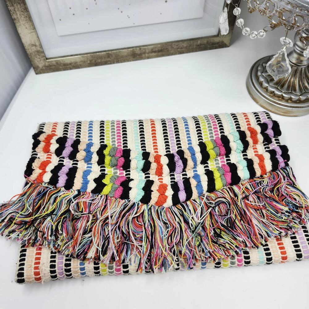 Woven Clutch Purse Colorful Fringe Striped Wallet Card Holder Boho Festival